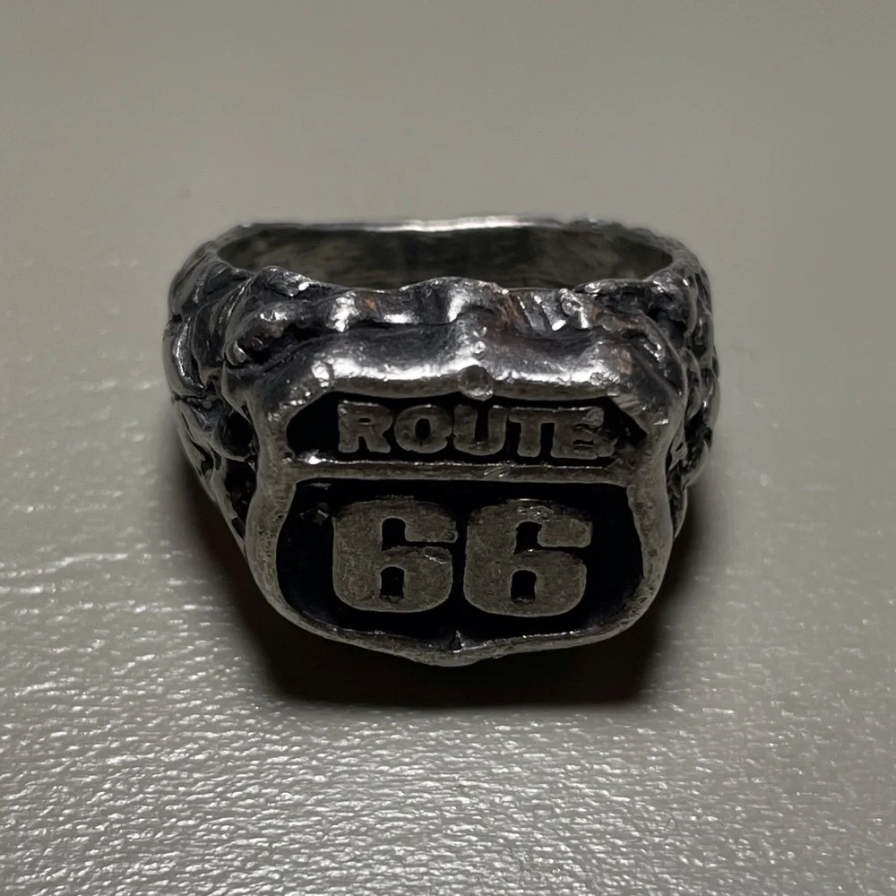 Route 66 Men's Ring -Hand Carved Pewter Biker's‎ Very Heavy Ring Size 9